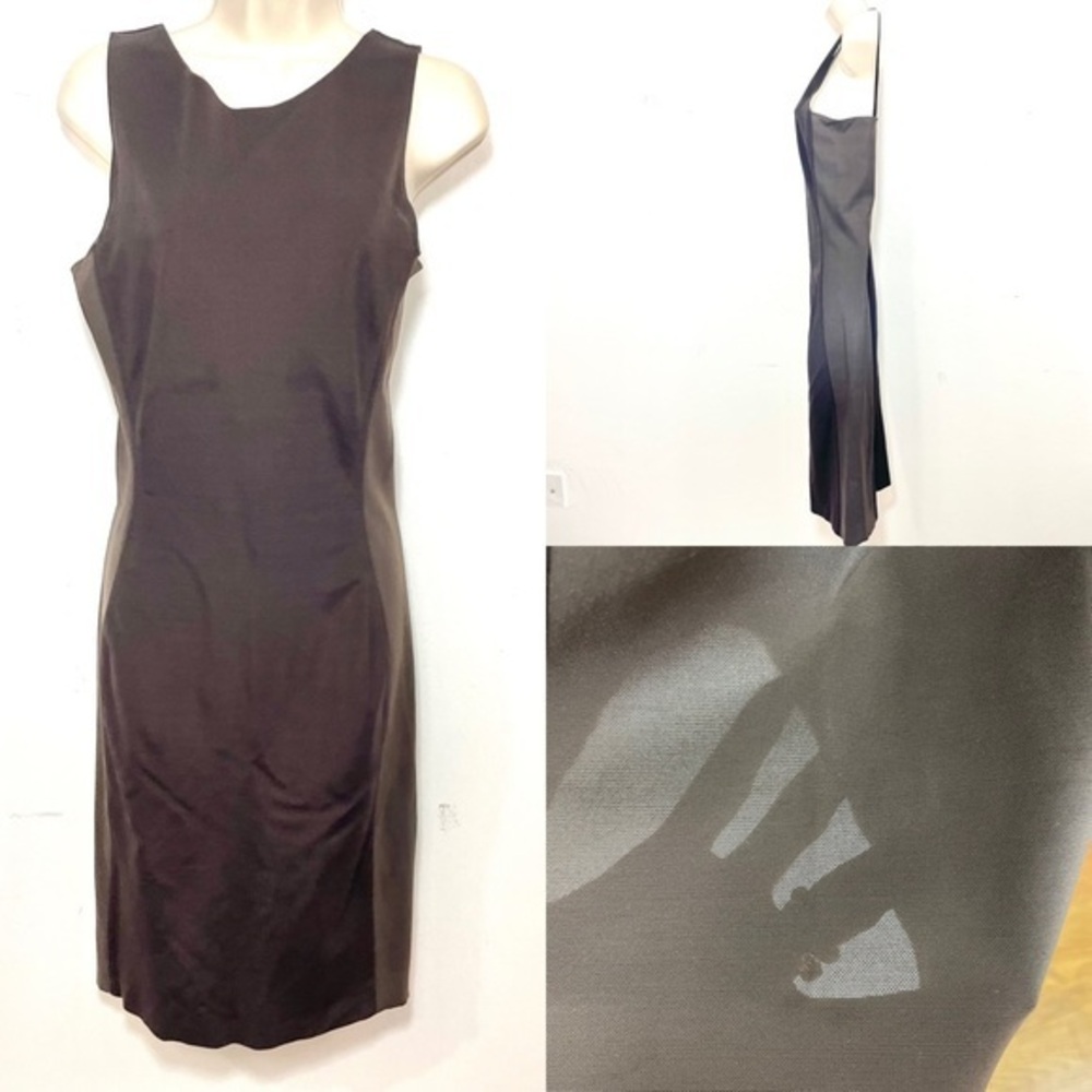 Vtg Versace jeans couture body con sheer side dress size 6 brown logo stretch